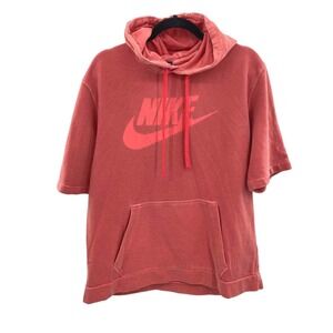 Nike Hoodie Sweatshirt Womens Large Coral Pink cotton polyester Hood Pocket LOGO